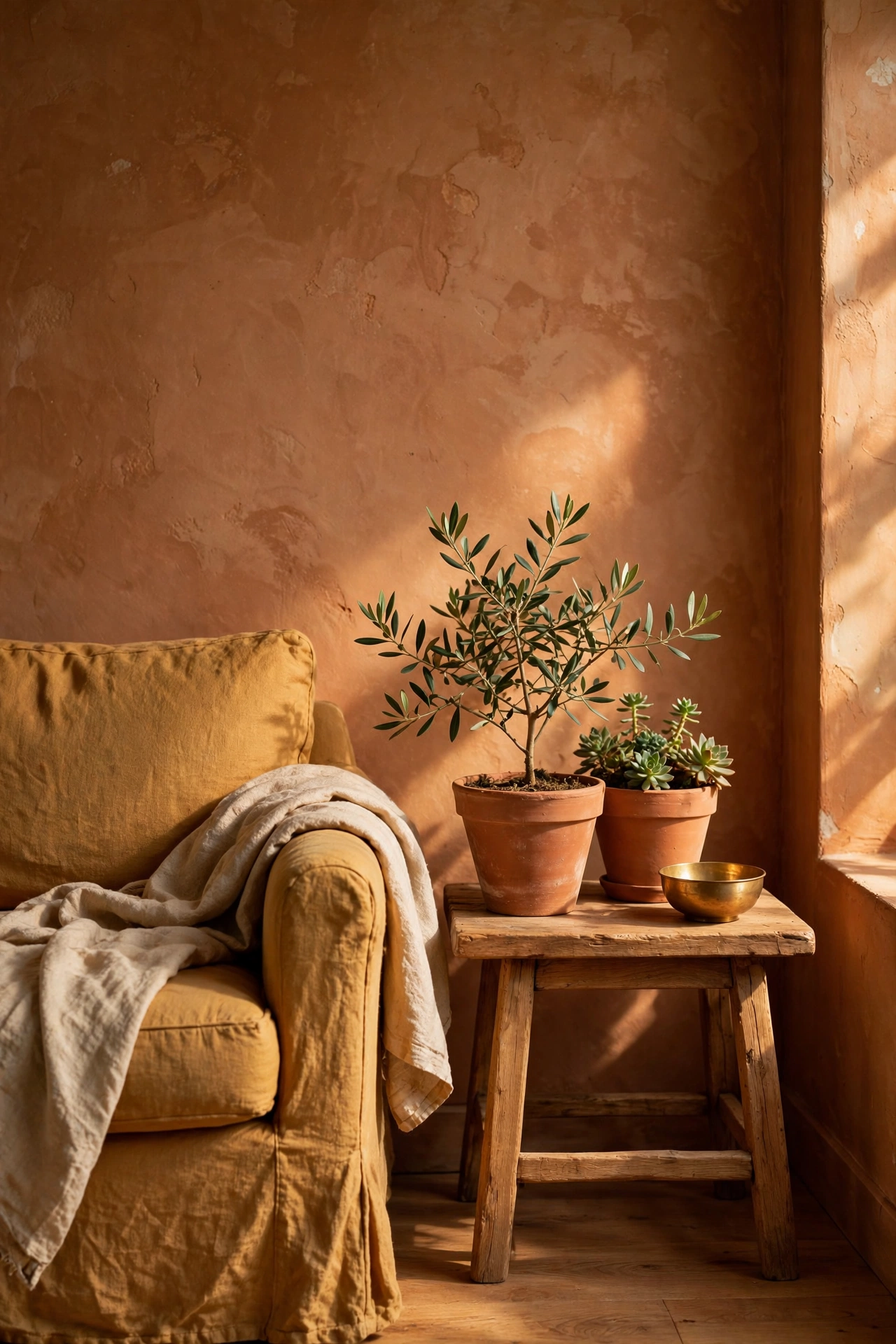 Terracotta and ochre set the warm earth-tone base