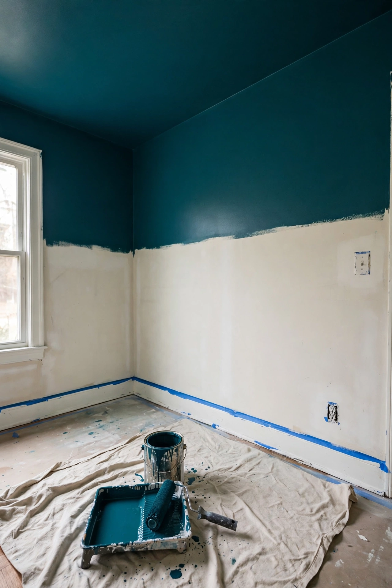 Ceiling first, walls next, woodwork last — the painting order that keeps a drenched room flawless.