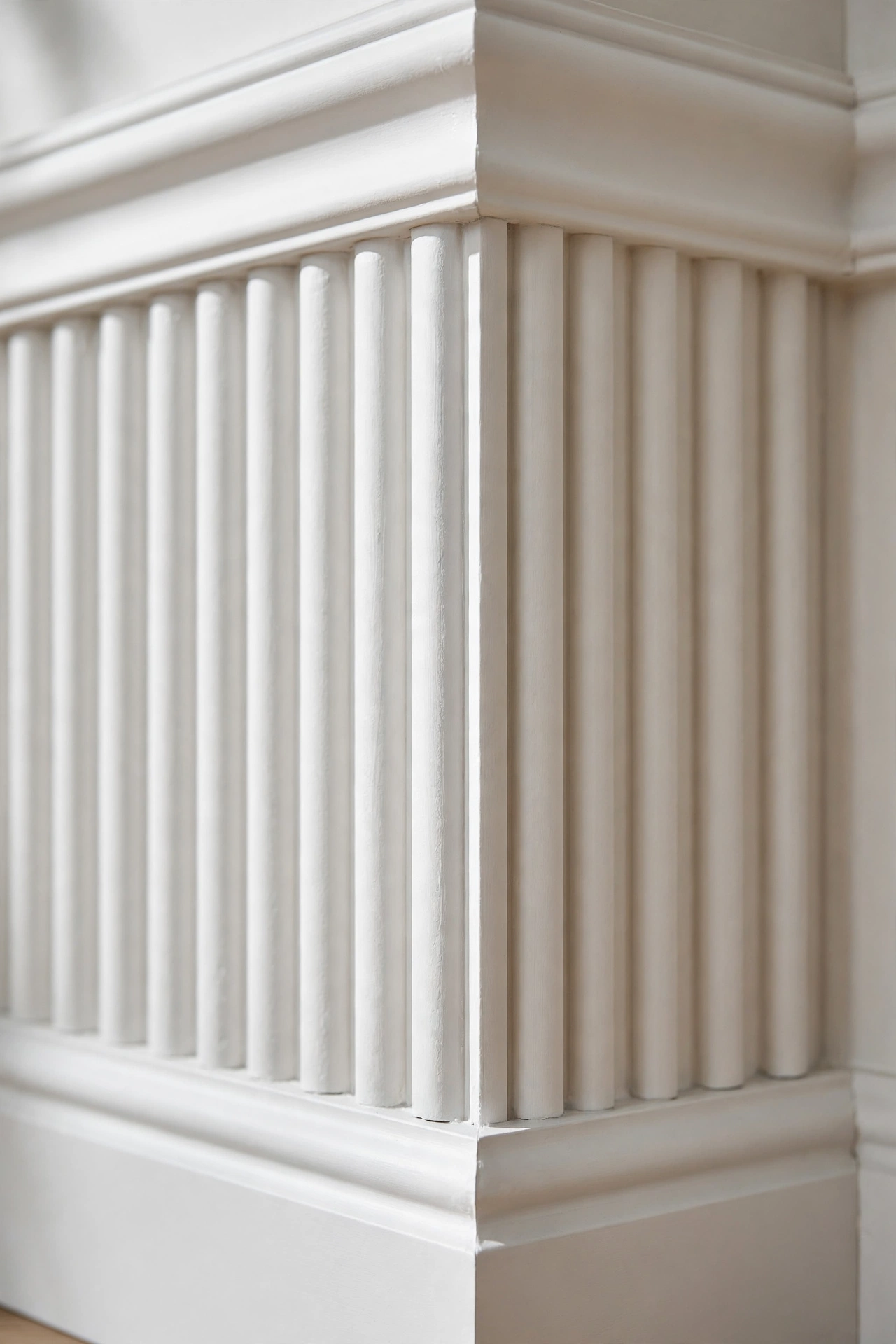 Neatly finished fluted panel edge at a skirting board