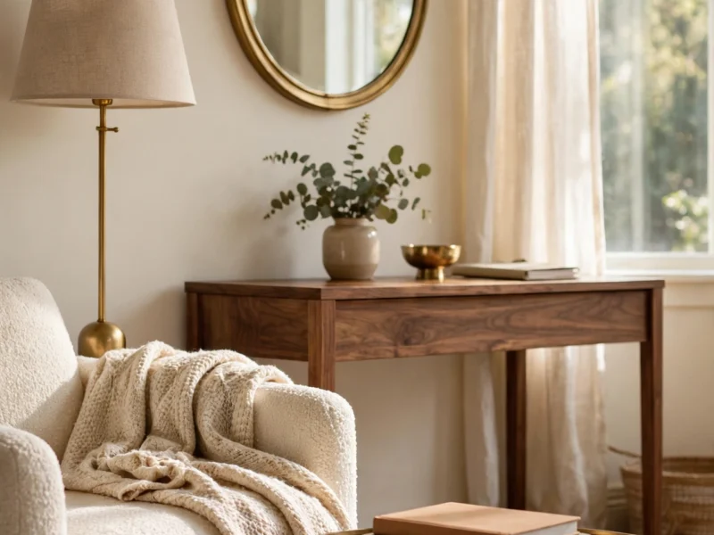 Warm brass accents in a bright living room