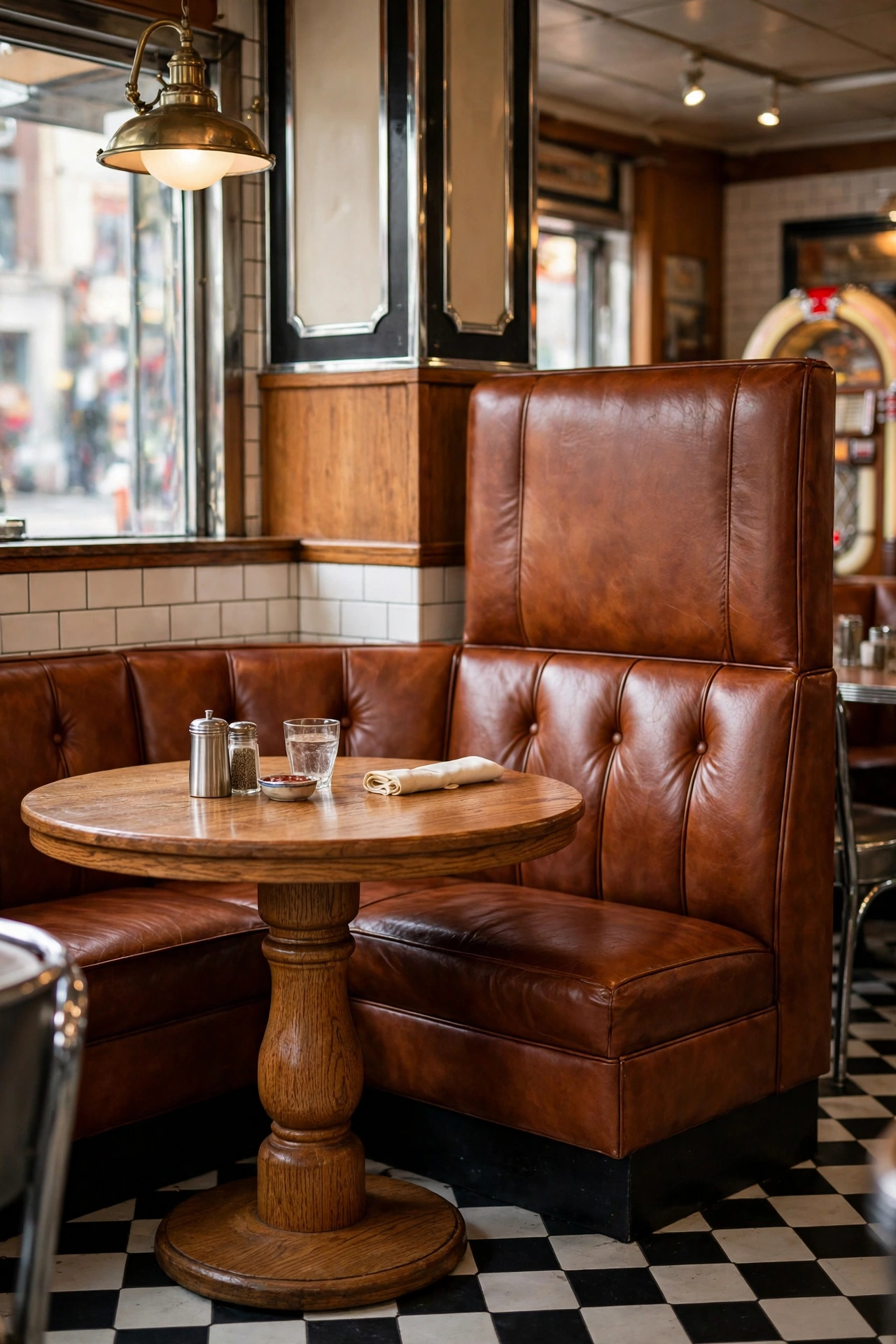 Classic diner booth in cognac leather