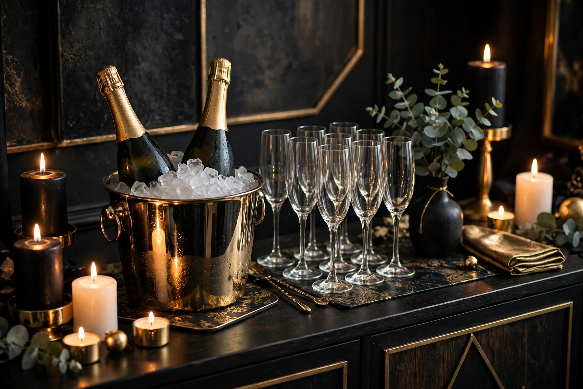 A self-serve champagne and drinks station keeps guests happy.