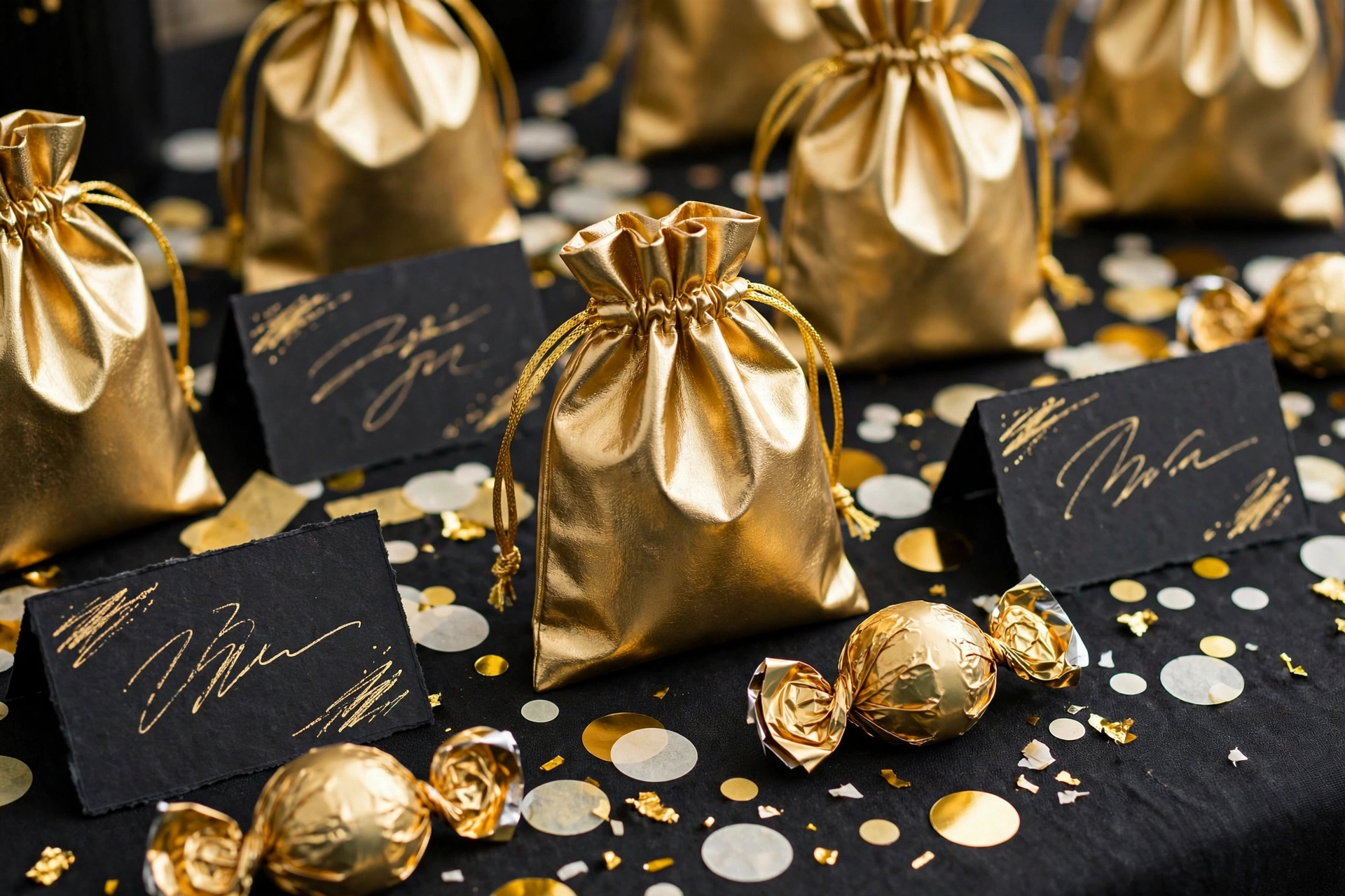 Small favours and confetti add the finishing touch.