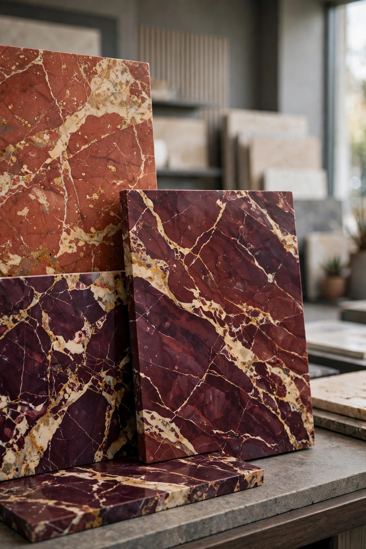 Red marble tones from brick rosso Verona to deep wine Levanto