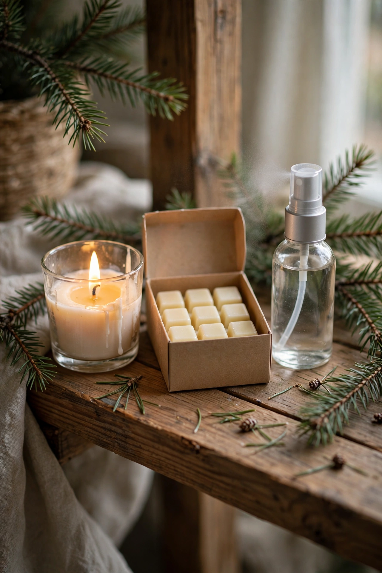 A mini candle, wax melts and linen spray for a cosy home