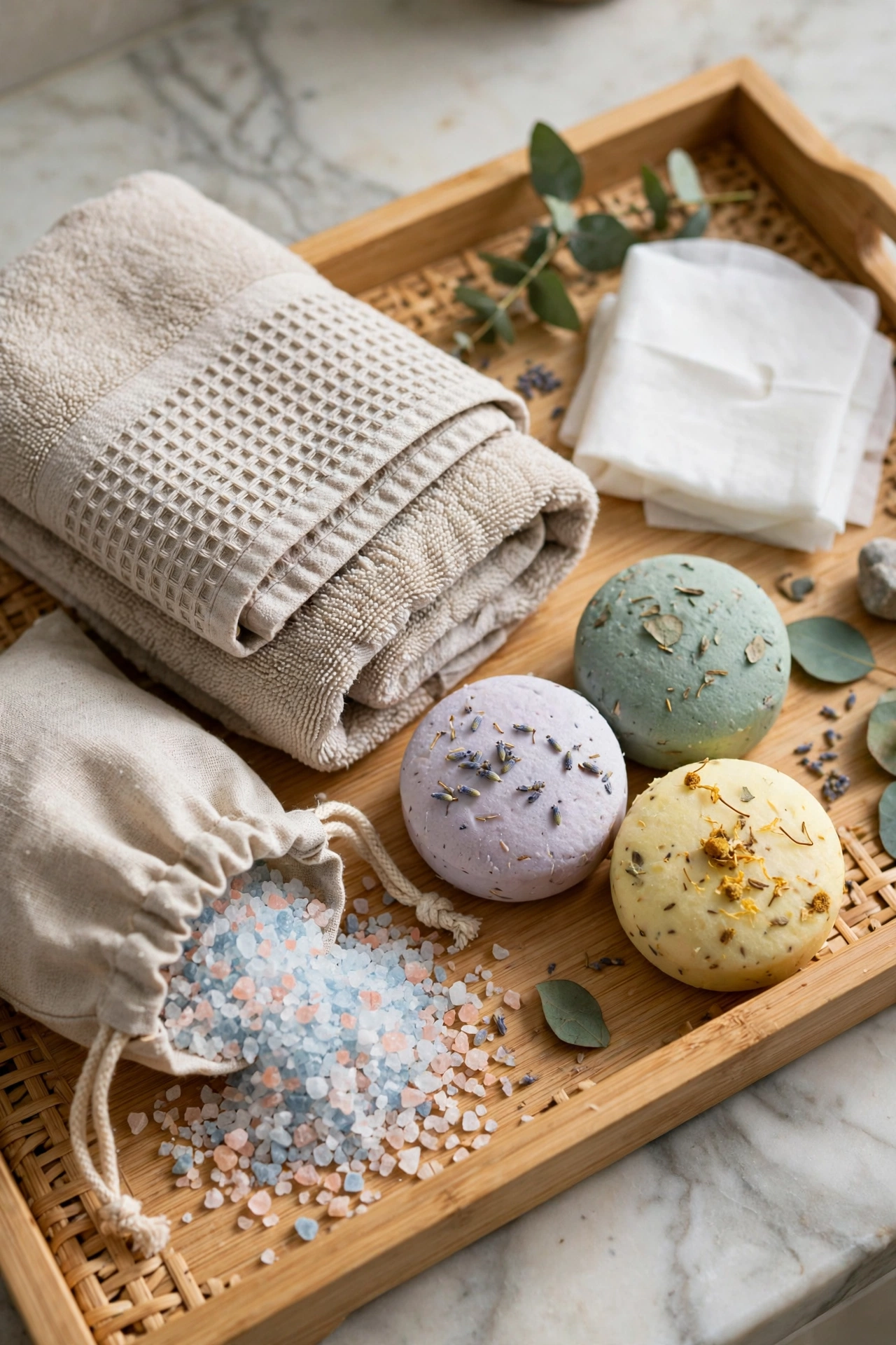 Bath salts, shower steamers and a face mask for slow evenings