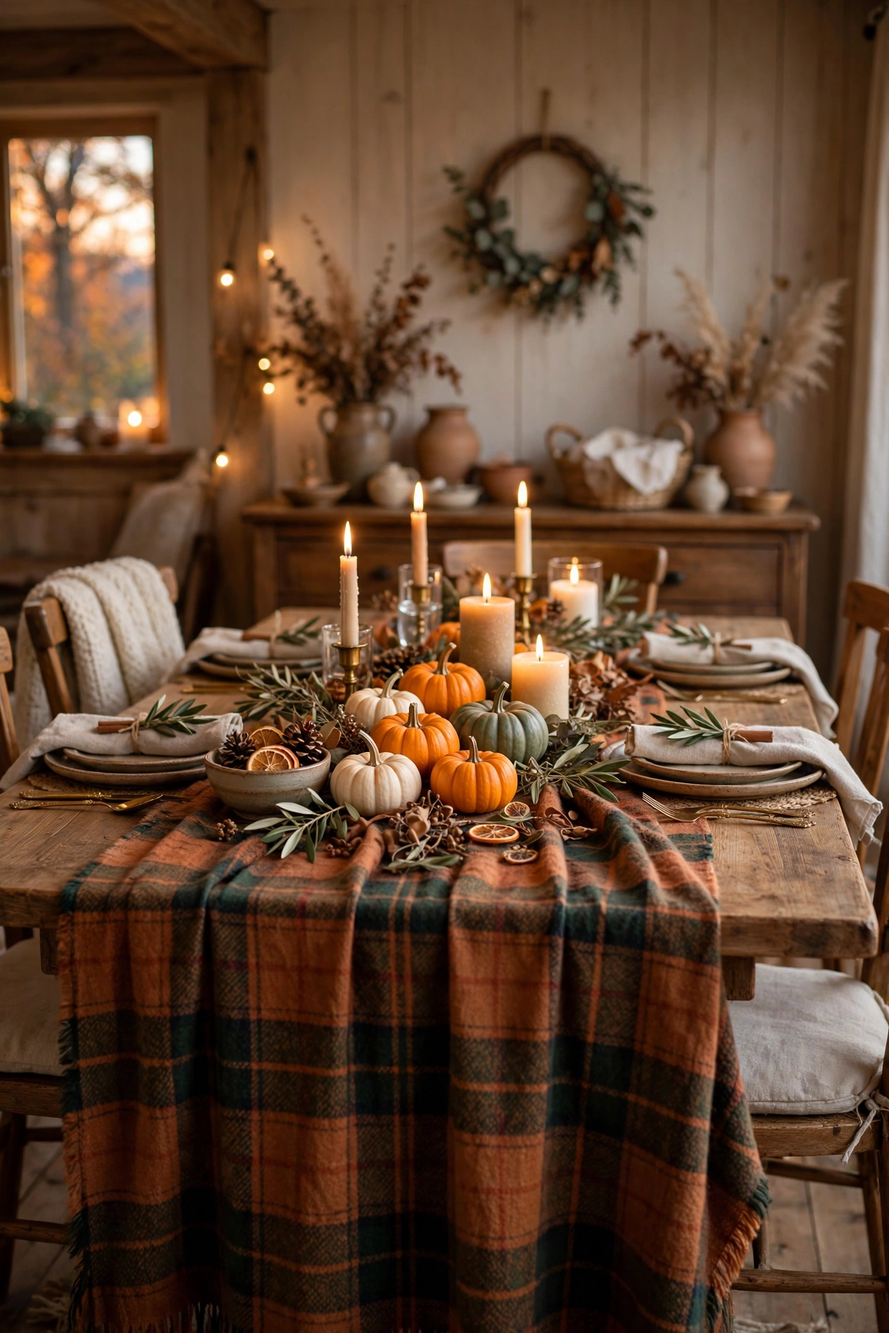 Plaid Throw as Table Runner