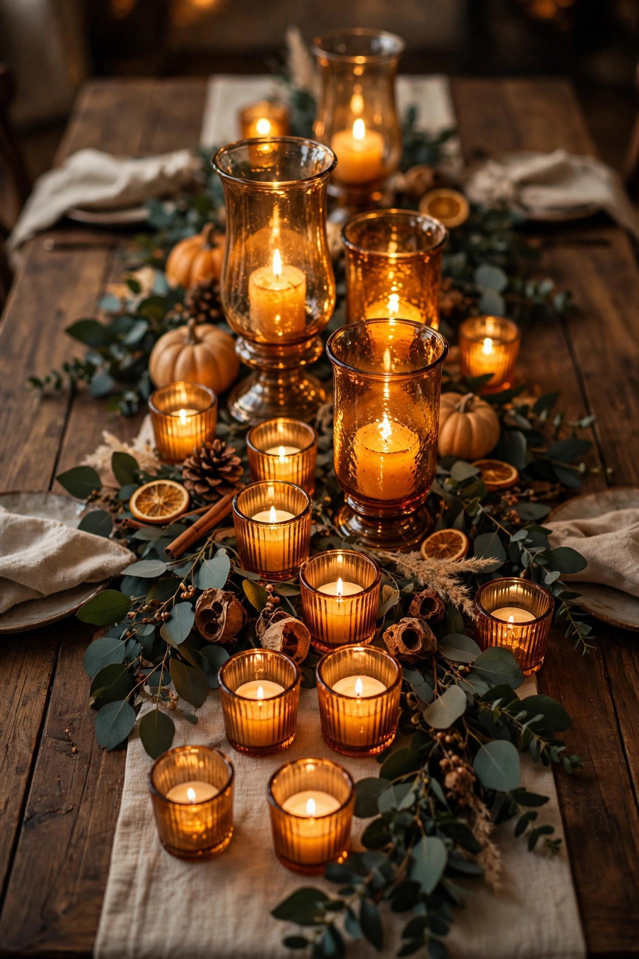 Amber Glass Candle Cluster