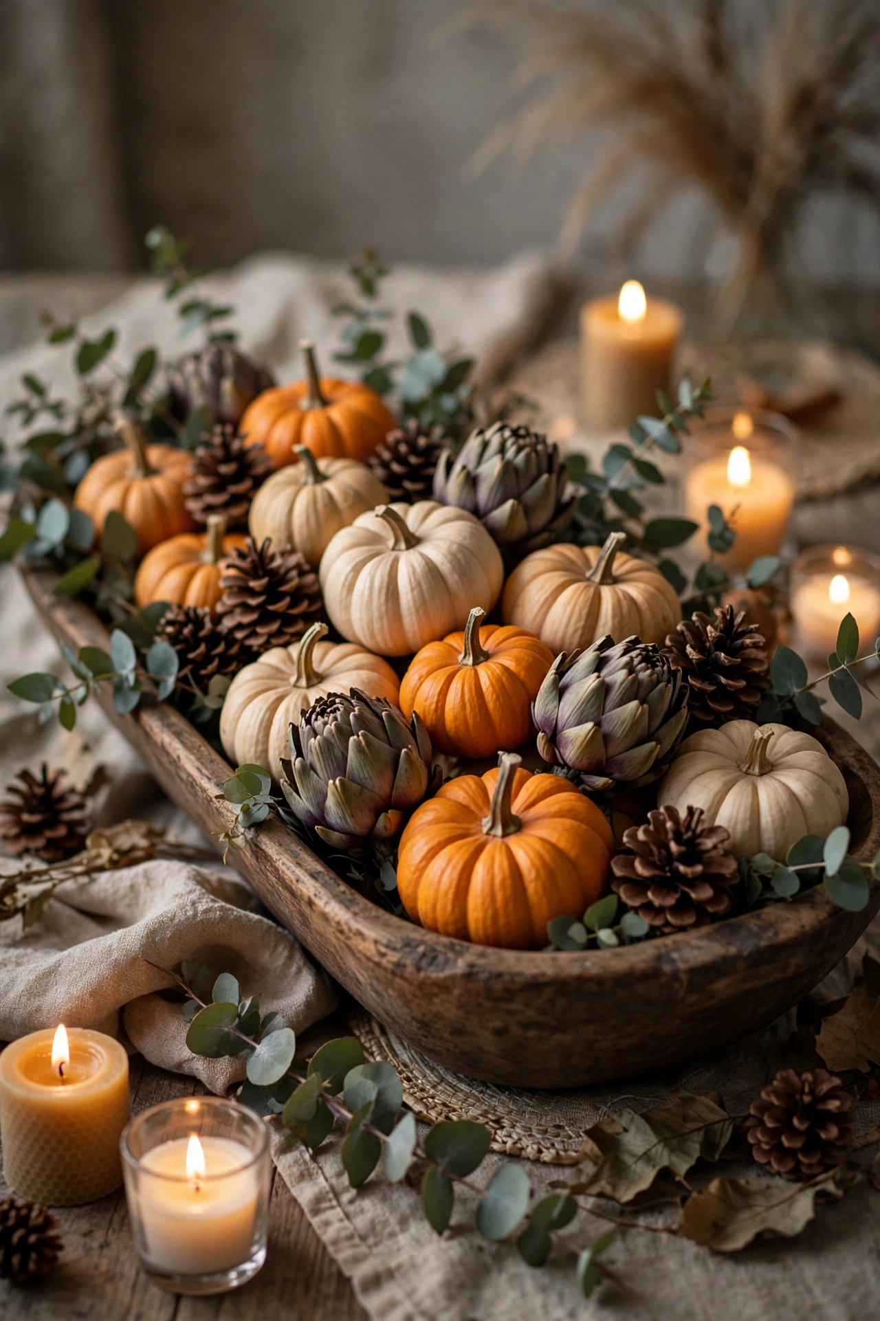 Wooden Dough Bowl Centerpiece