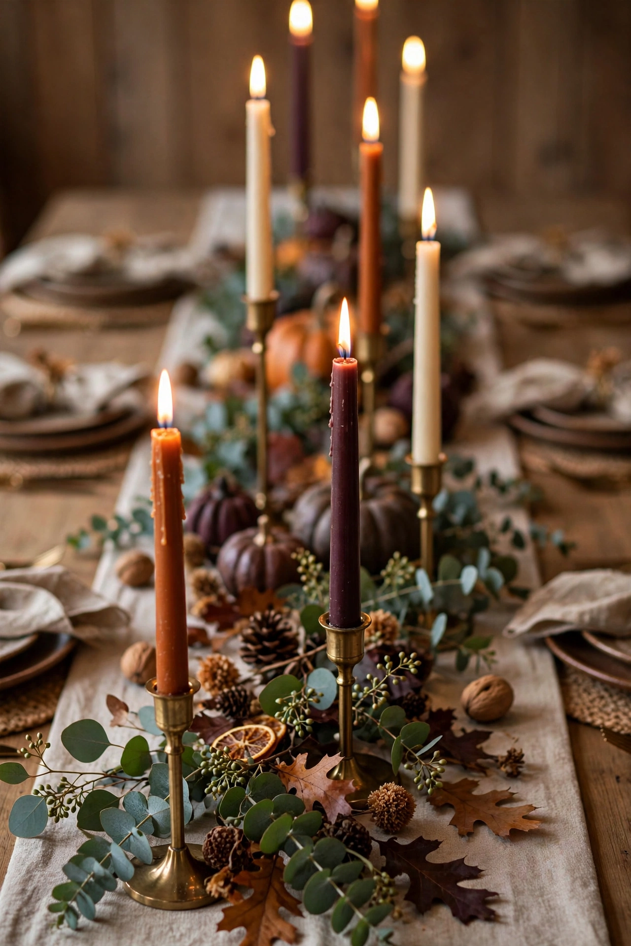 Taper Candles in Autumn Tones