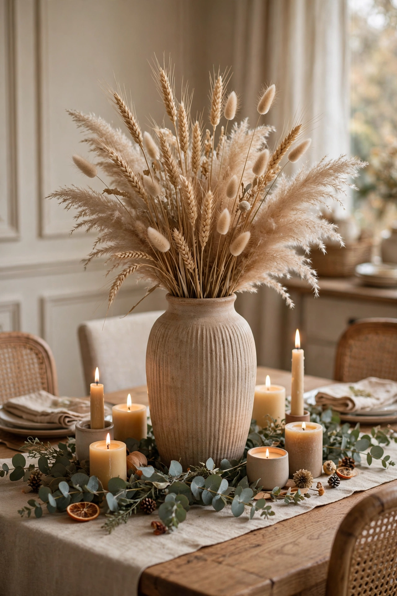 Dried Wheat and Pampas Centerpiece